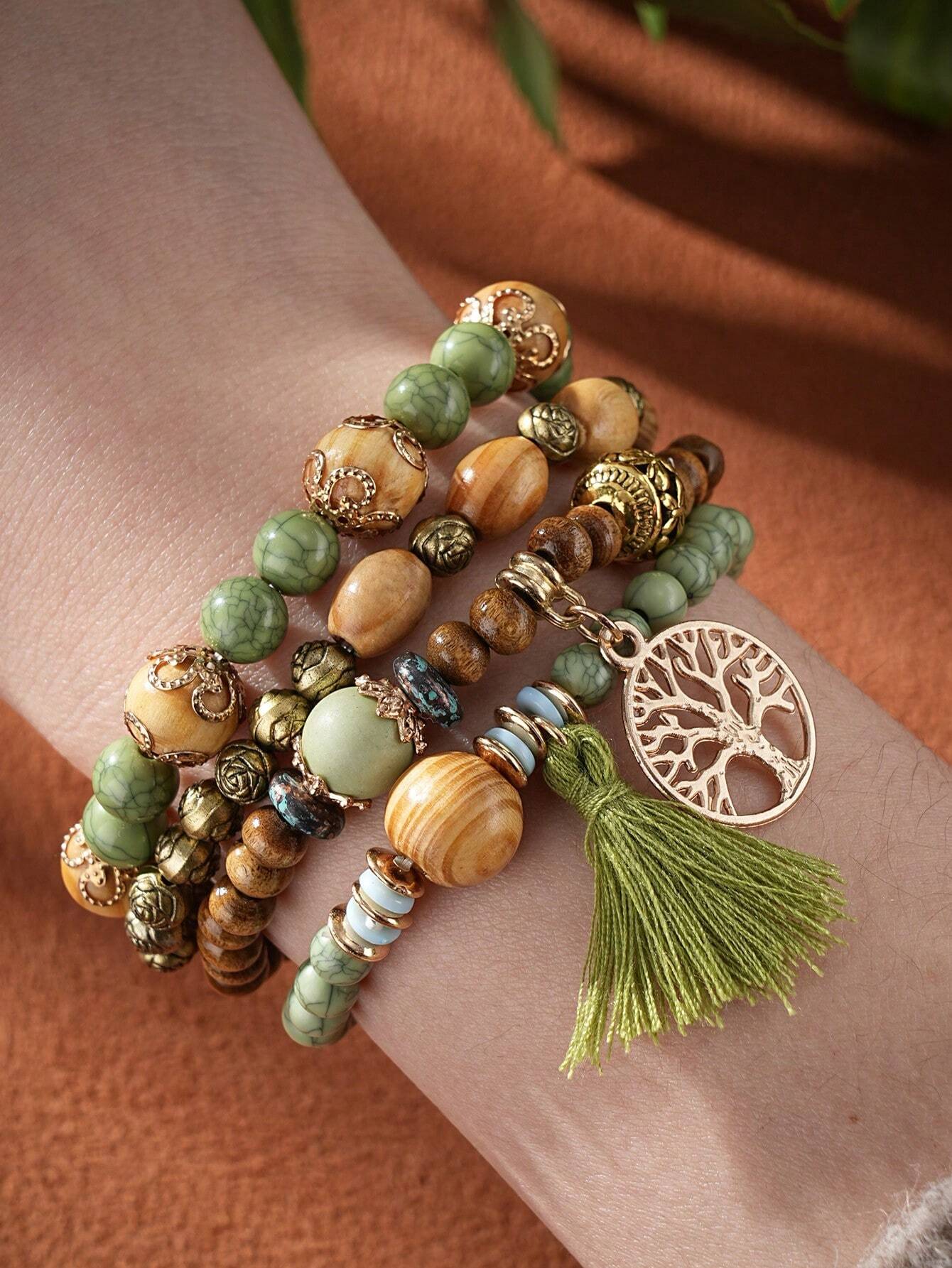 OFERTA! SET X4 PULSERAS BOHEMIAS ARBOL DE VIDA + PRODUCTO SORPRESA GRATIS