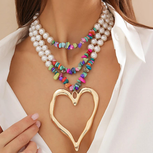 COLECCION EXCLUSIVA! COLLAR BOHEMIO PERLAS CORAZON