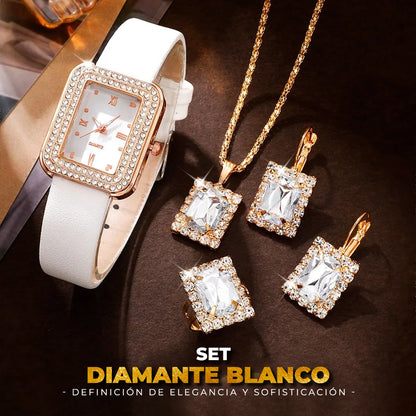 JOYAS DE LUJO! SET DIAMANTE BLANCO + REGALO GRATIS