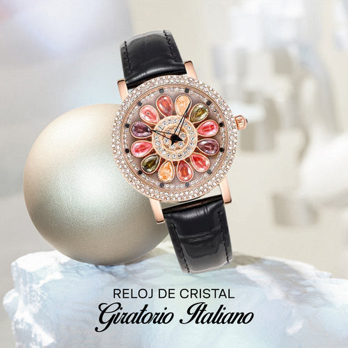 JOYERÍA EXCLUSIVA! RELOJ DE CRISTAL GIRATORIO ITALIANO + REGALO GRATIS