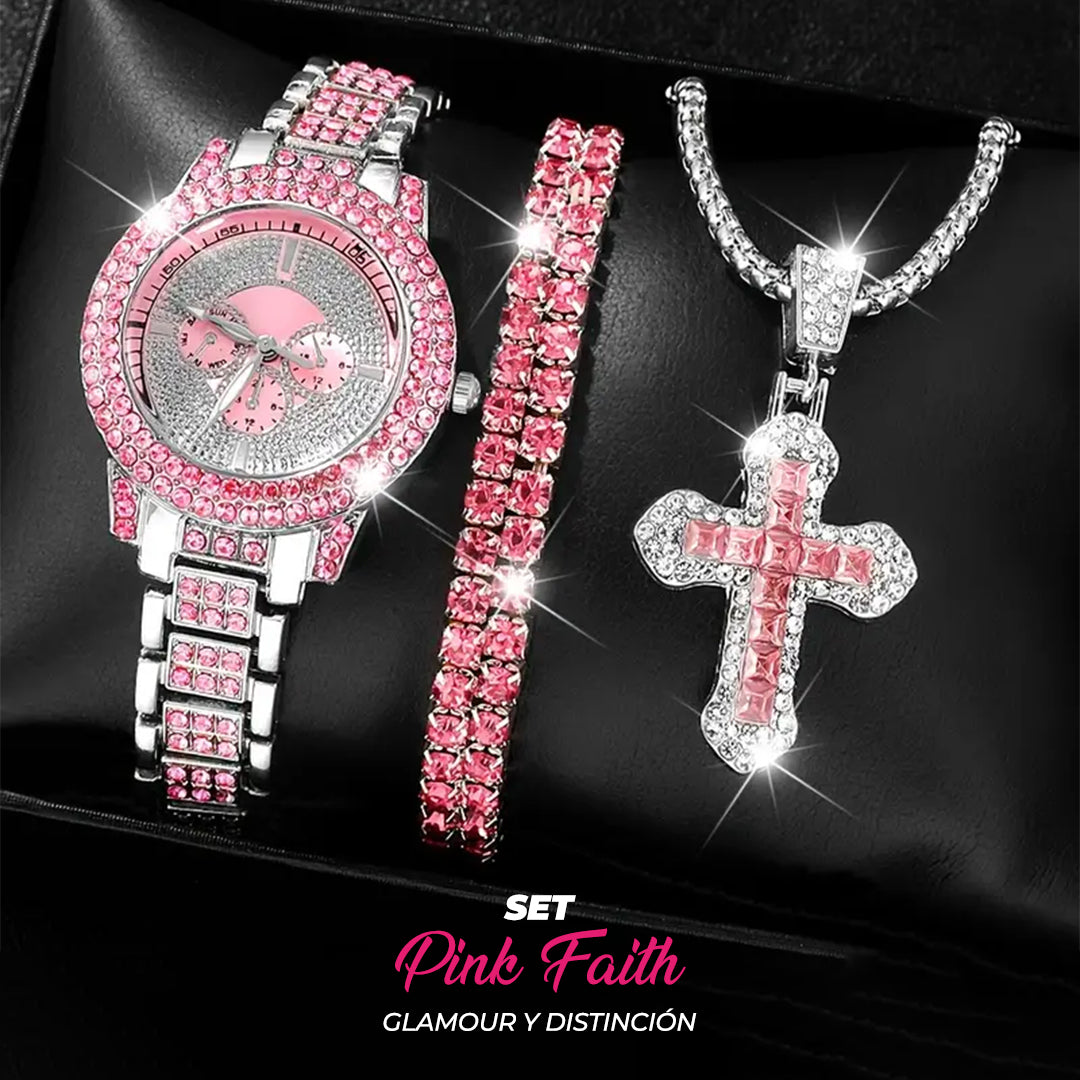 OFERTA LIMITADA! SET  DE RELOJ, BRAZALETE Y COLLAR PINK FAITH